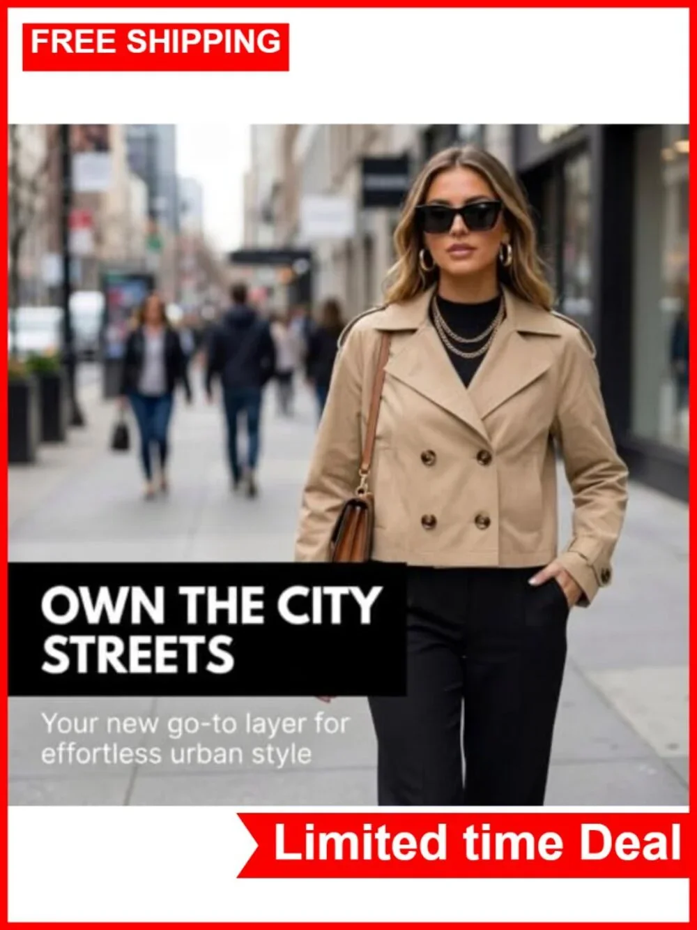 Oversized Cropped Double-Breasted Trench Jacket Lapel Lightweight Layer